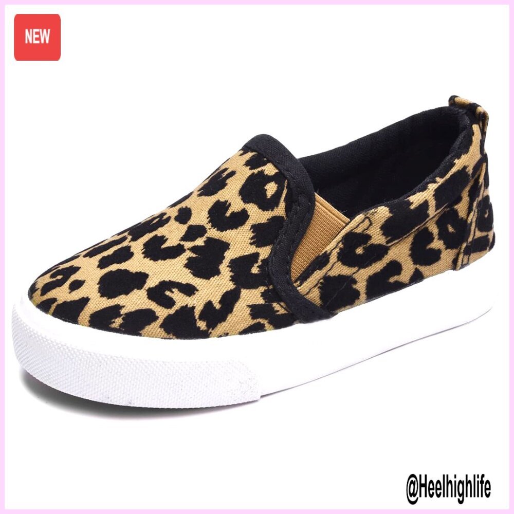 Kids Leopard Print Canvas Sneakers Slip On Loafers Casual Flat Shoes